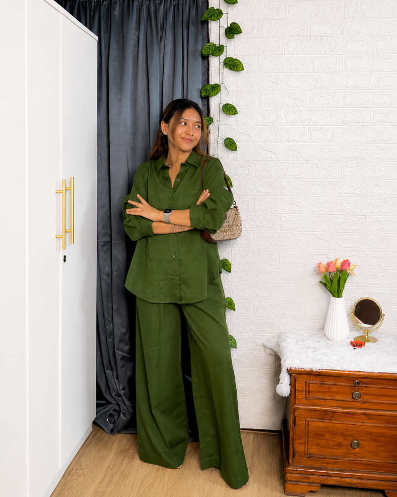 Premium Cotton Co-Ord Set for Women | Relaxed Fit Shirt & Wide Leg Pants