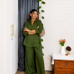 Premium Cotton Co-Ord Set for Women | Relaxed Fit Shirt & Wide Leg Pants