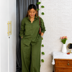 Premium Cotton Co-Ord Set for Women | Relaxed Fit Shirt & Wide Leg Pants