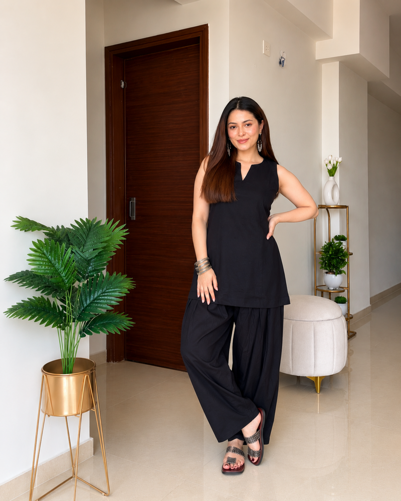 Black Sleeveless Co-Ord Set for Women