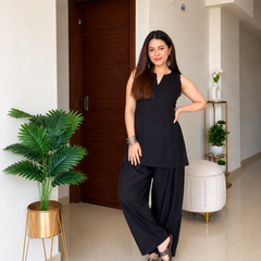Black Sleeveless Co-Ord Set for Women