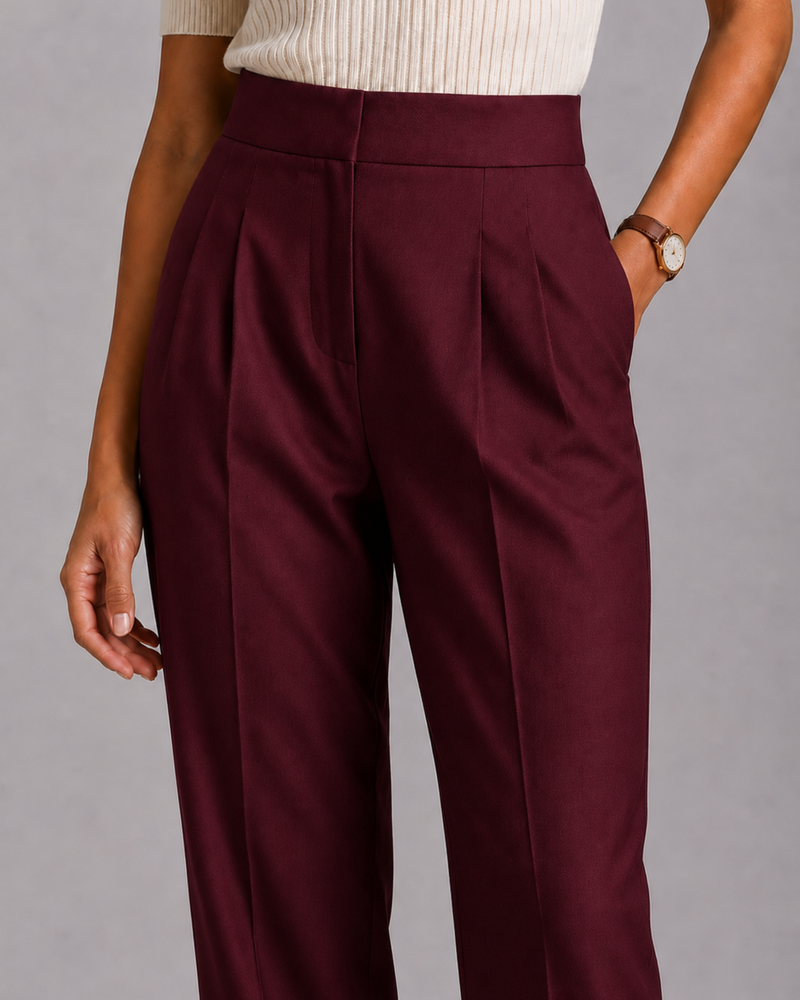 High-Waist Pleated Trousers – Tailored Straight-Leg Formal Pants