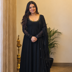 Midnight Black Embellished Anarkali Suit Set for Women