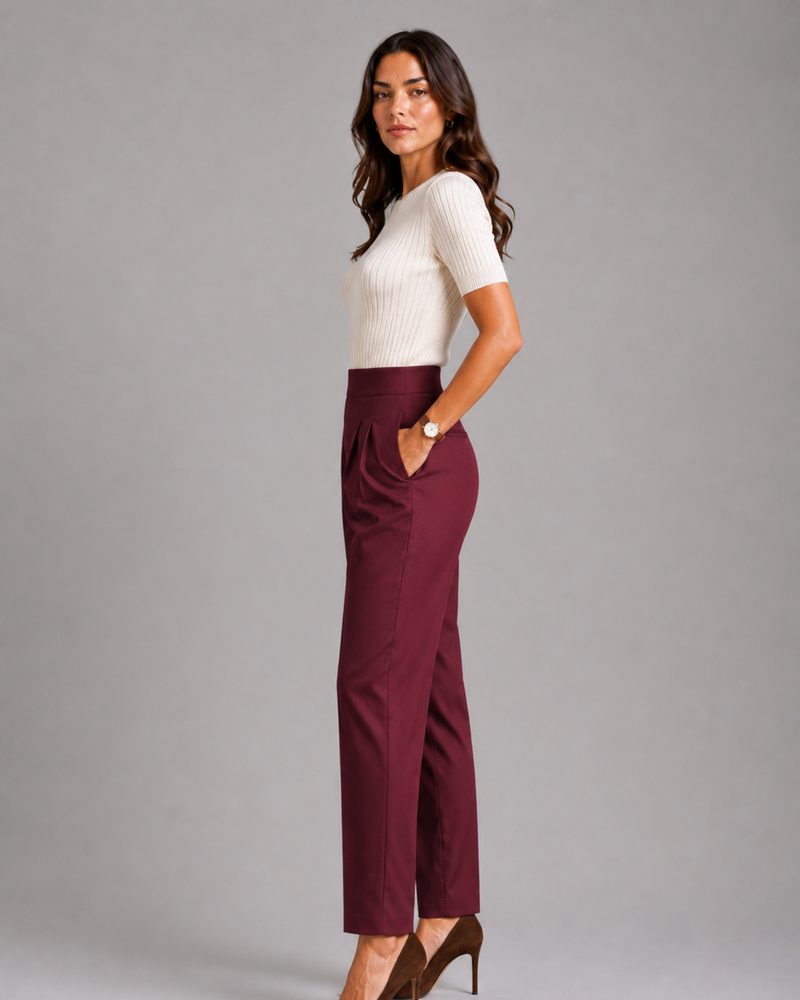 High-Waist Pleated Trousers – Tailored Straight-Leg Formal Pants