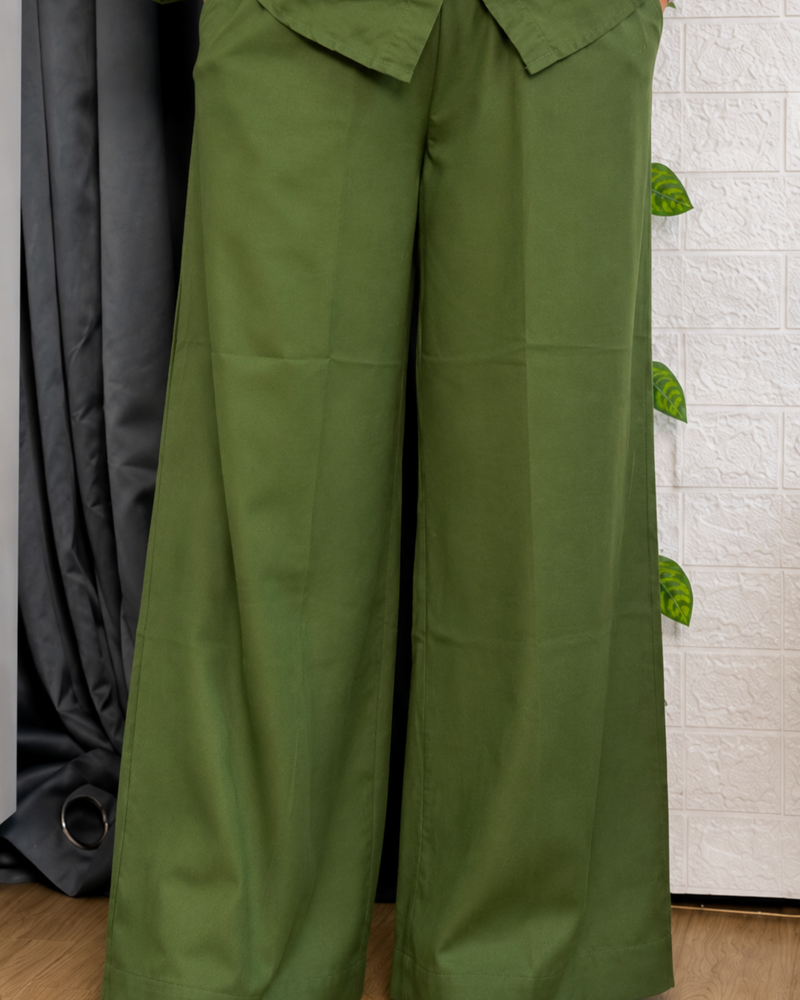 Premium Cotton Co-Ord Set for Women | Relaxed Fit Shirt & Wide Leg Pants