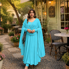Turquoise Georgette Anarkali Suit Set with Dupatta