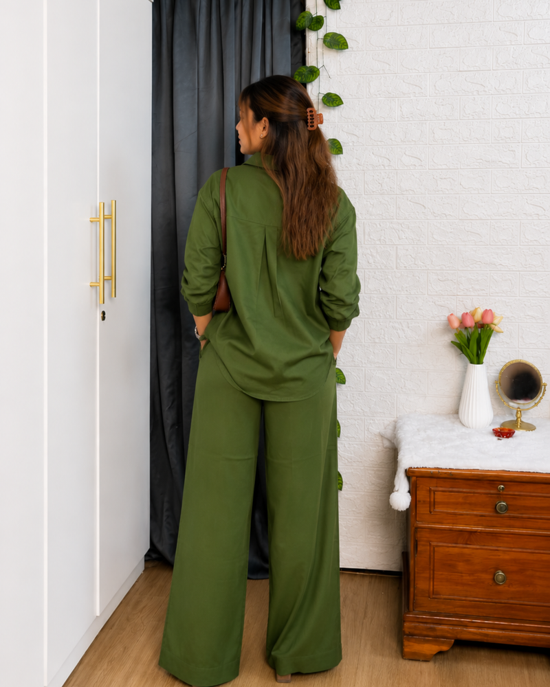 Premium Cotton Co-Ord Set for Women | Relaxed Fit Shirt & Wide Leg Pants