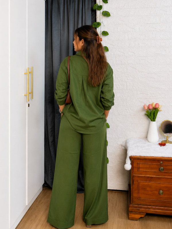 Premium Cotton Co-Ord Set for Women | Relaxed Fit Shirt & Wide Leg Pants