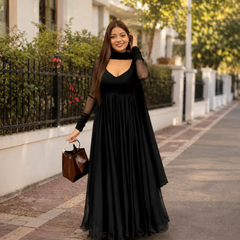 Elegant Black Flared Kurta Set