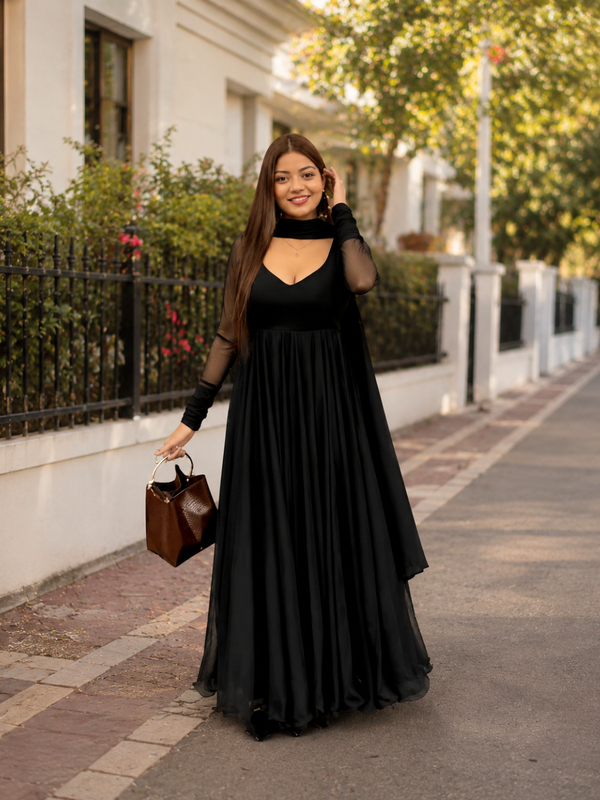 Elegant Black Flared Kurta Set