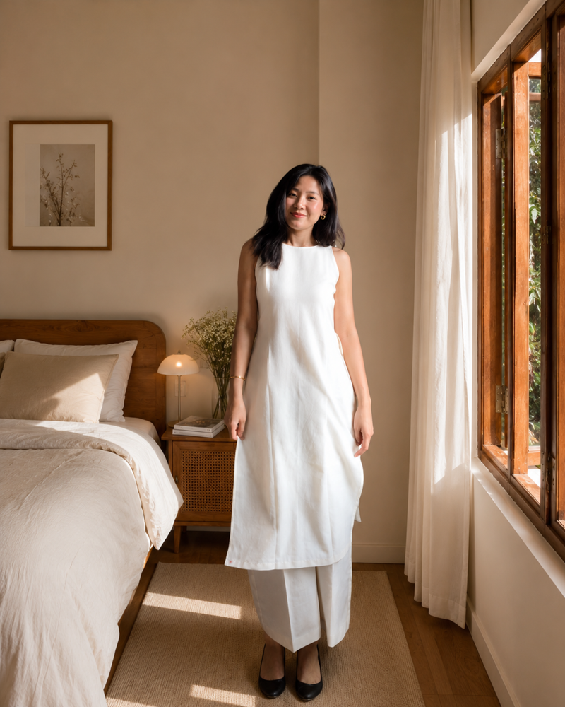 Ivory Grace Sleeveless Cotton Kurta Set