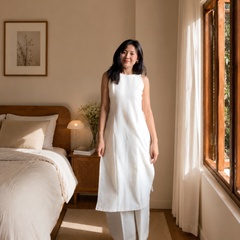 Ivory Grace Sleeveless Cotton Kurta Set