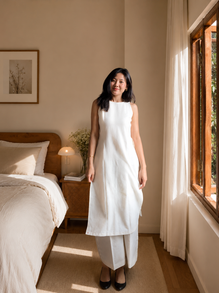 Ivory Grace Sleeveless Cotton Kurta Set
