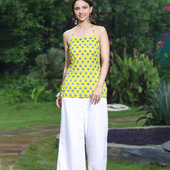 Women Yellow Ethnic Printed Halter Neck Tunic