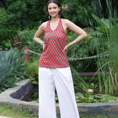 Women Pink Ethnic Printed Halter Neck Tunic