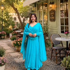 Turquoise Georgette Anarkali Suit Set with Dupatta