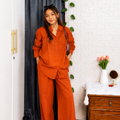 Premium Cotton Co-Ord Set for Women | Relaxed Fit Shirt & Wide Leg Pants