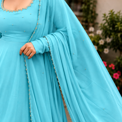 Turquoise Georgette Anarkali Suit Set with Dupatta