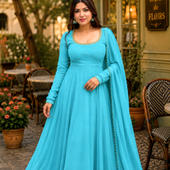 Turquoise Georgette Anarkali Suit Set with Dupatta
