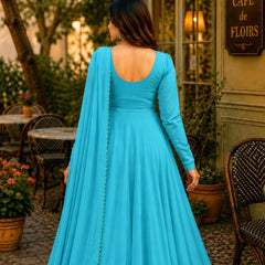 Turquoise Georgette Anarkali Suit Set with Dupatta