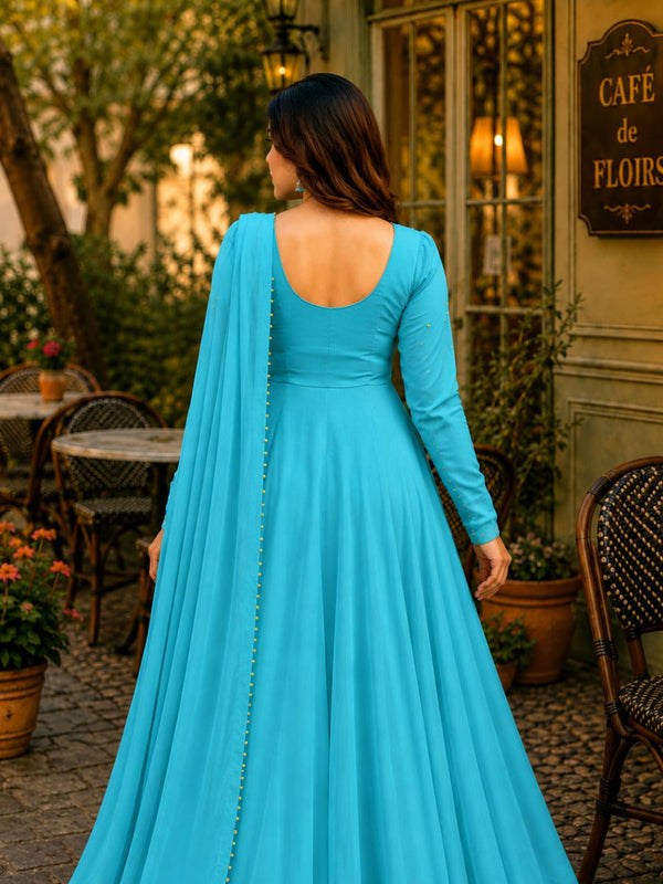 Turquoise Georgette Anarkali Suit Set with Dupatta