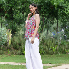 Women Pink Paisley Printed Sleeveless Shoulder Strap Tunic