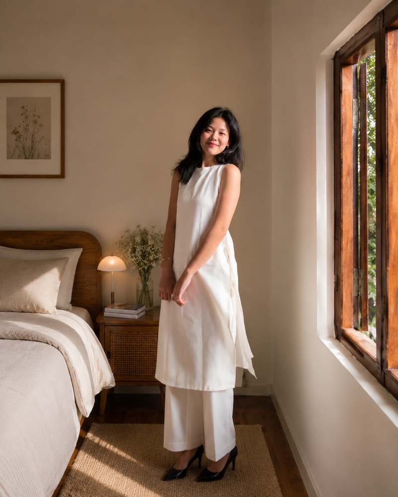 Ivory Grace Sleeveless Cotton Kurta Set