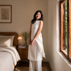 Ivory Grace Sleeveless Cotton Kurta Set