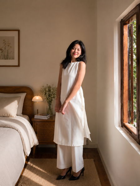 Ivory Grace Sleeveless Cotton Kurta Set
