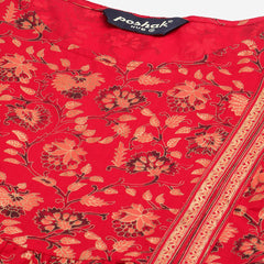 Poshak Hub Women Red Cotton Printed Anarkali Kurta.