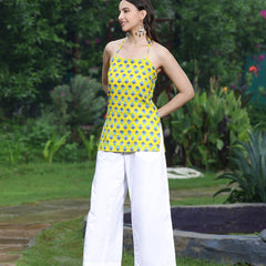 Women Yellow Ethnic Printed Halter Neck Tunic