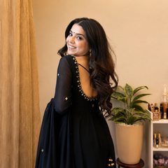 Midnight Black Embellished Anarkali Suit Set for Women
