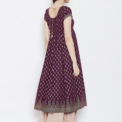 Poshak Hub Women Purple Cotton Golden Printed Anarkali Kurta.