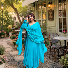 Turquoise Georgette Anarkali Suit Set with Dupatta