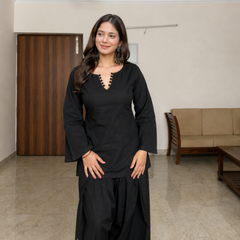 Women's Black Solid Kurta & Farshi Salwar Set