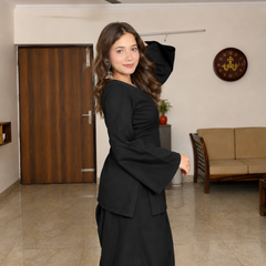 Women's Black Solid Kurta & Farshi Salwar Set