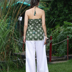 Women Olive Green Printed Sleeveless Shoulder Strap Tunic