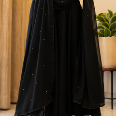 Midnight Black Embellished Anarkali Suit Set for Women
