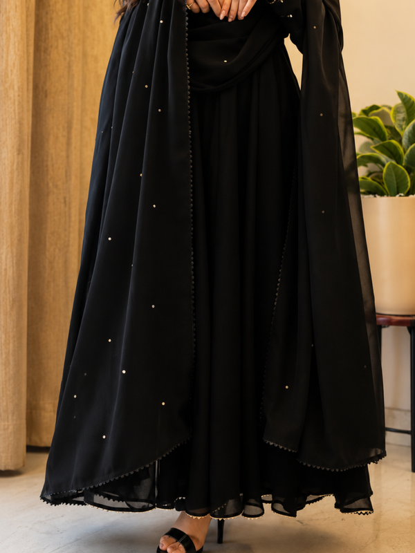 Midnight Black Embellished Anarkali Suit Set for Women