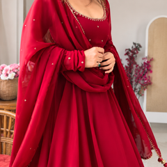 Ruby Red Embellished Anarkali Suit Set for Women