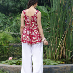 Women Pink Floral Printed Sleeveless Peplum Tunic
