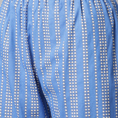 Poshak Hub Women White-Blue Cotton Printed Front Slit A-Line Kurta with Palazzo