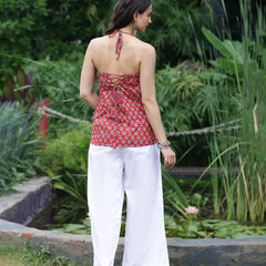 Women Pink Ethnic Printed Halter Neck Tunic