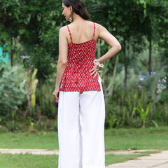 Women Red Ethnic Printed Sleeveless Tunic