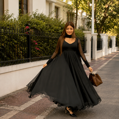 Elegant Black Flared Kurta Set