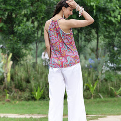 Women Pink Paisley Printed Sleeveless Shoulder Strap Tunic