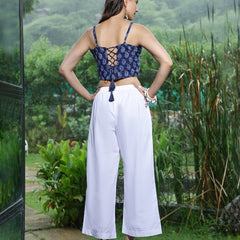 Women Blue Ethnic Printed Shoulder Strap Crop Top