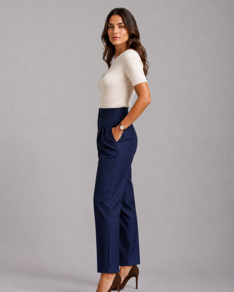High-Waist Pleated Trousers – Tailored Straight-Leg Formal Pants