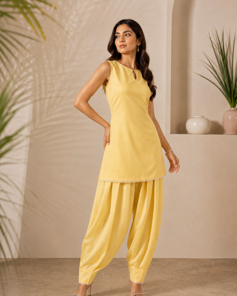 Butter Yellow Farshi Salwar & Kameez Set