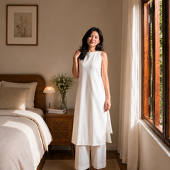 Ivory Grace Sleeveless Cotton Kurta Set